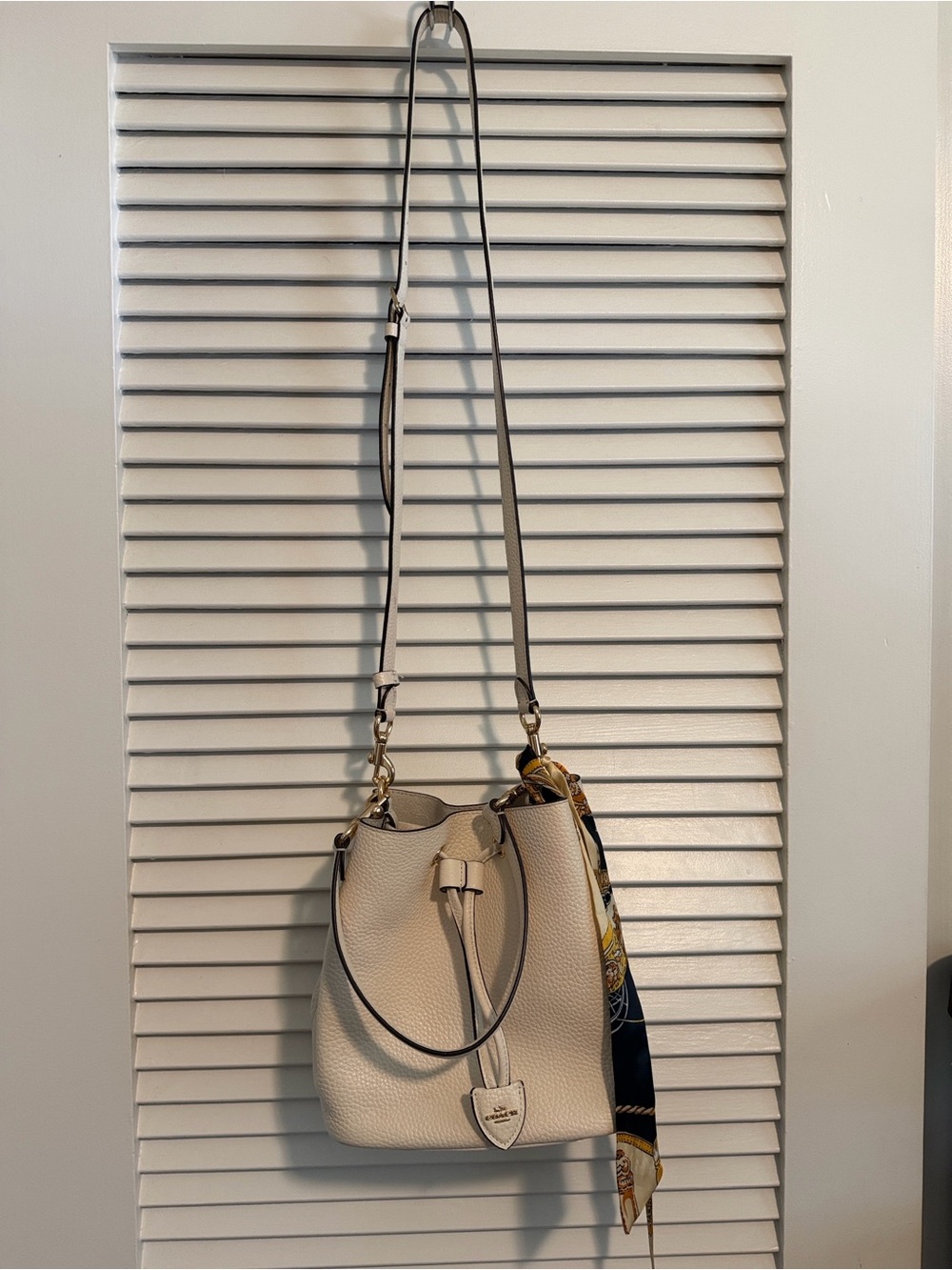 Coach Cream Pebbled Leather Bucket Shoulder Bag